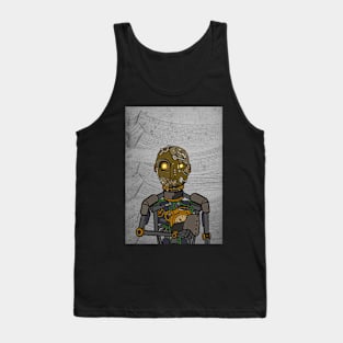 Cypherbot - Steampunk Robot with Glass Eyes and Waves Glyph Tank Top